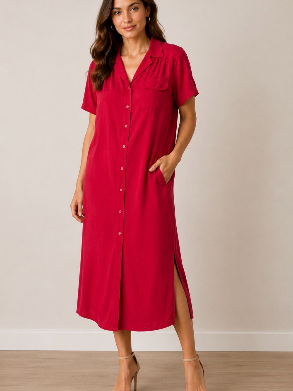 Cynthia Rowley Button-Front Midi Shirt Dress in Fuchsia